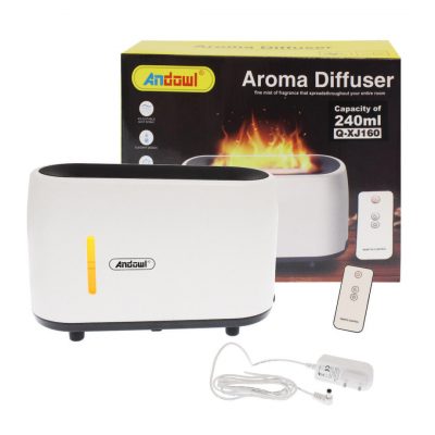 HumidiFire Υγραντήρας Υπερήχων & Αρωματοθεραπείας Andowl με LED Φωτισμό Εφέ Φλόγας 240ml - Aroma Diffuser Flame Λευκό